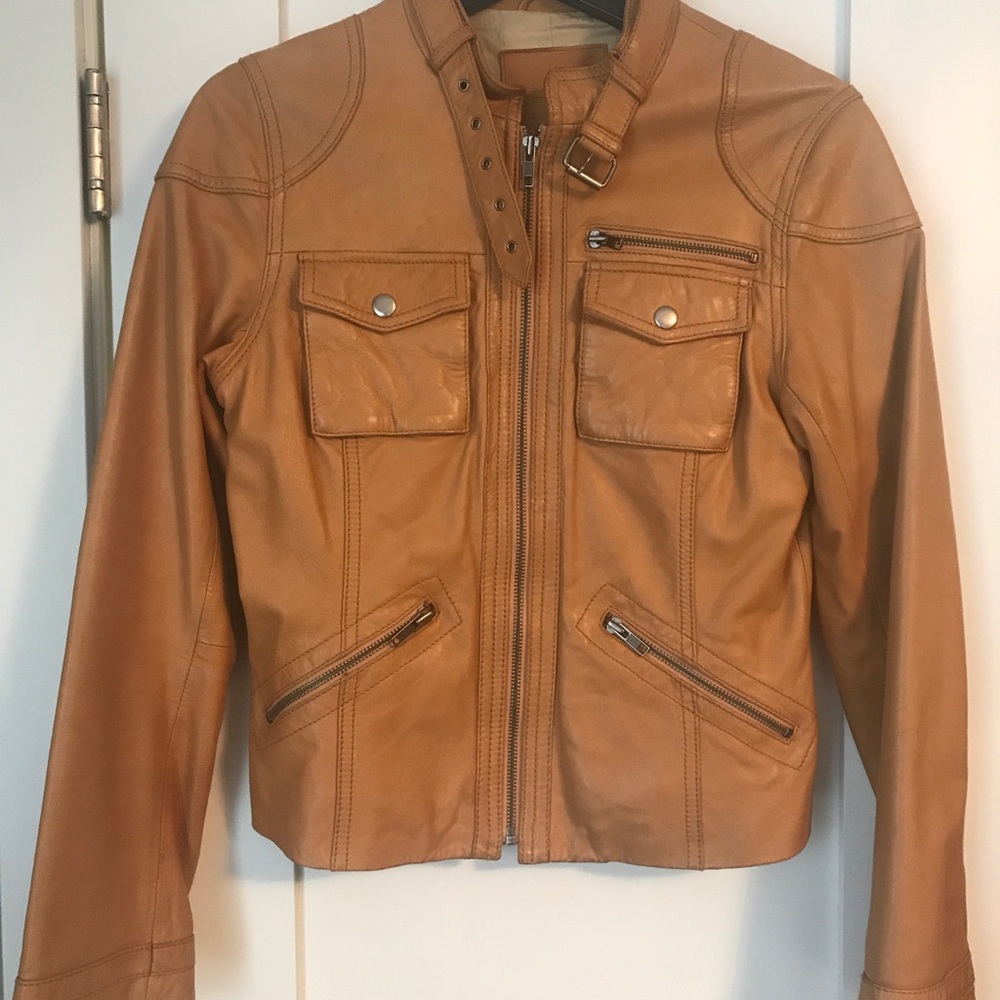 Camel leather moto jacket